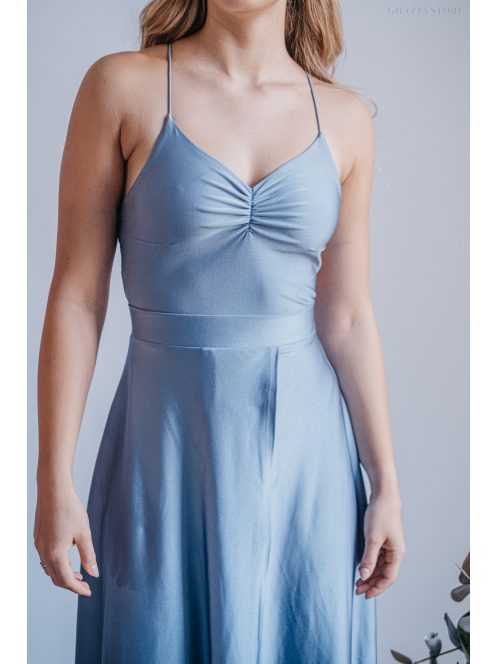 Gitta - maxi šaty  so špeciálnym riešením chrbta, vo farbe riva