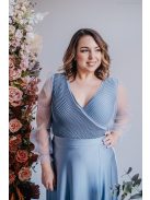 Polli - maxi šaty s preloženým, rebrovanými dekoltom  a tylovými rukávmi, vo farbe riva