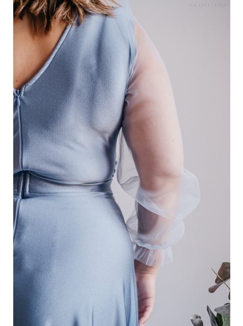 Polli - maxi šaty s preloženým, rebrovanými dekoltom  a tylovými rukávmi, vo farbe riva