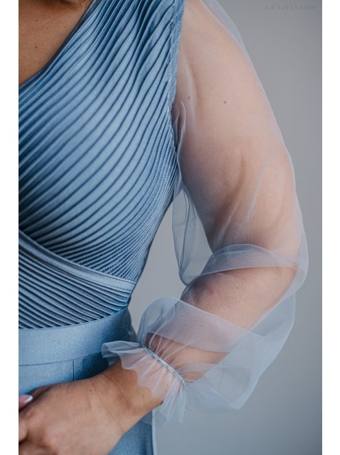 Polli - maxi šaty s preloženým, rebrovanými dekoltom  a tylovými rukávmi, vo farbe riva