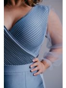 Polli - maxi šaty s preloženým, rebrovanými dekoltom  a tylovými rukávmi, vo farbe riva