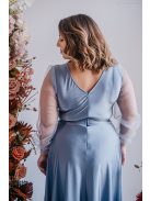 Polli - maxi šaty s preloženým, rebrovanými dekoltom  a tylovými rukávmi, vo farbe riva