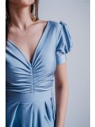 Ramóna - maxi šaty s mierne pufovanými rukávmi a nariaseným výstrihom, vo farbe riva