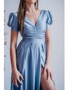 Ramóna - maxi šaty s mierne pufovanými rukávmi a nariaseným výstrihom, vo farbe riva