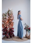 Ramóna - maxi šaty s mierne pufovanými rukávmi a nariaseným výstrihom, vo farbe riva