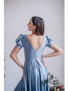 Ramóna - maxi šaty s mierne pufovanými rukávmi a nariaseným výstrihom, vo farbe riva