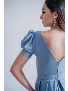 Ramóna - maxi šaty s mierne pufovanými rukávmi a nariaseným výstrihom, vo farbe riva