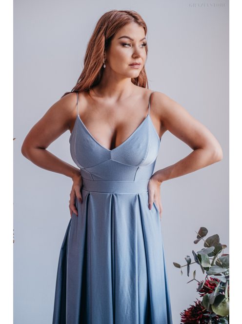 Zenina - maxi šaty s výstrihom do V a špagetovými ramienkami, vo farbe riva