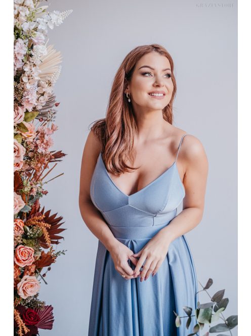 Zenina - maxi šaty s výstrihom do V a špagetovými ramienkami, vo farbe riva