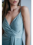 Elenor - maxi šaty s výstrihom do V a tenkými ramienkami,  vo foresty zelenej farbe. 