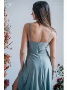 Elenor - maxi šaty s výstrihom do V a tenkými ramienkami,  vo foresty zelenej farbe. 