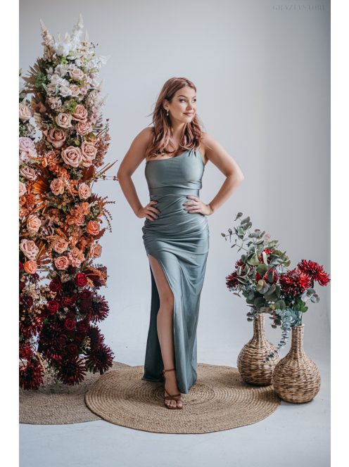 Helén - army zelené maxi šaty s asymetrickým topom