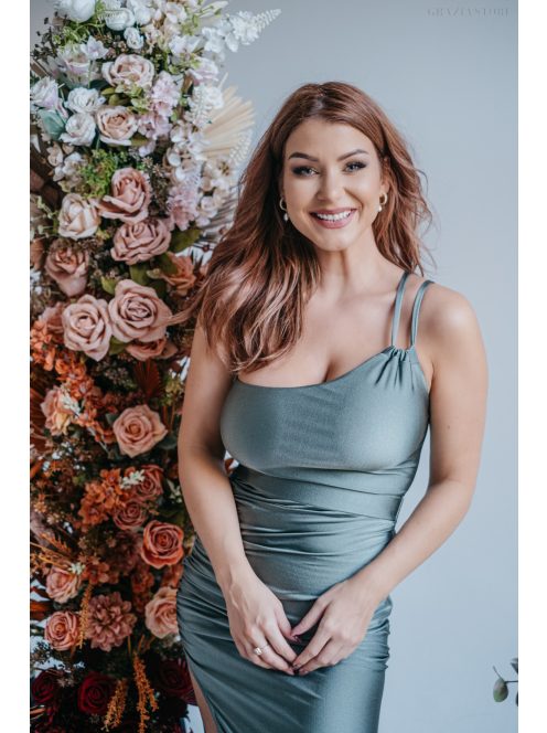 Helén - army zelené maxi šaty s asymetrickým topom