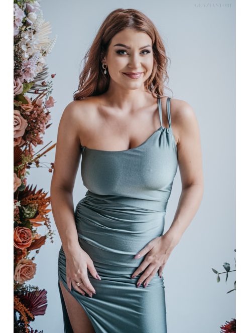 Helén - army zelené maxi šaty s asymetrickým topom