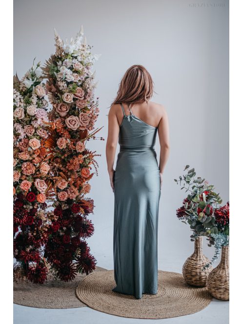 Helén - army zelené maxi šaty s asymetrickým topom