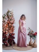 Inez - maxi šaty s nariaseným topom a romantickými rukávmi, vo farbe shiva