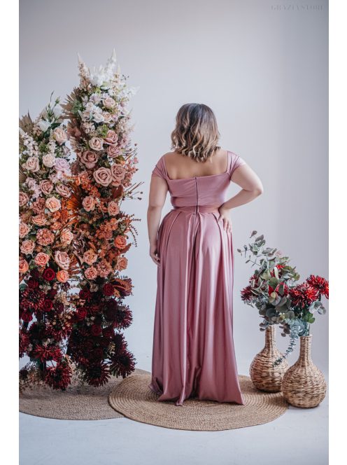 Inez - maxi šaty s nariaseným topom a romantickými rukávmi, vo farbe shiva