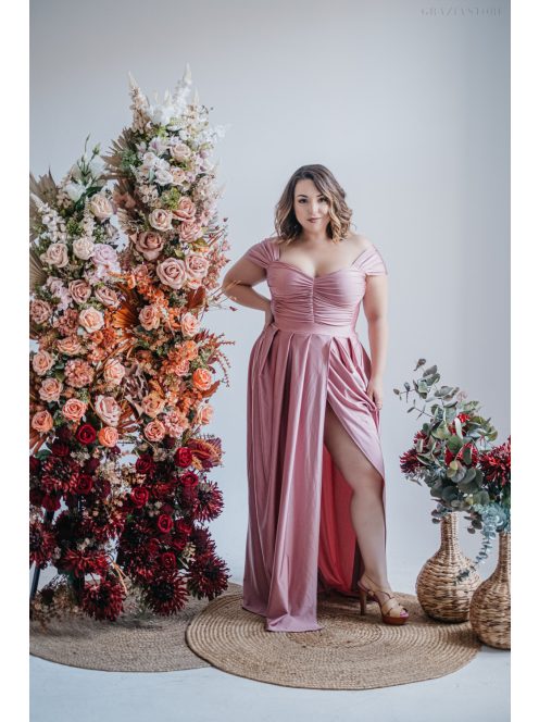 Inez - maxi šaty s nariaseným topom a romantickými rukávmi, vo farbe shiva