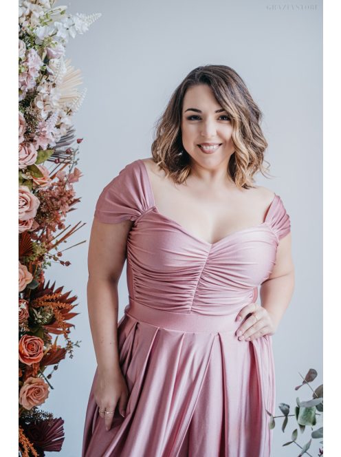 Inez - maxi šaty s nariaseným topom a romantickými rukávmi, vo farbe shiva