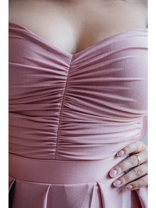 Inez - maxi šaty s nariaseným topom a romantickými rukávmi, vo farbe shiva