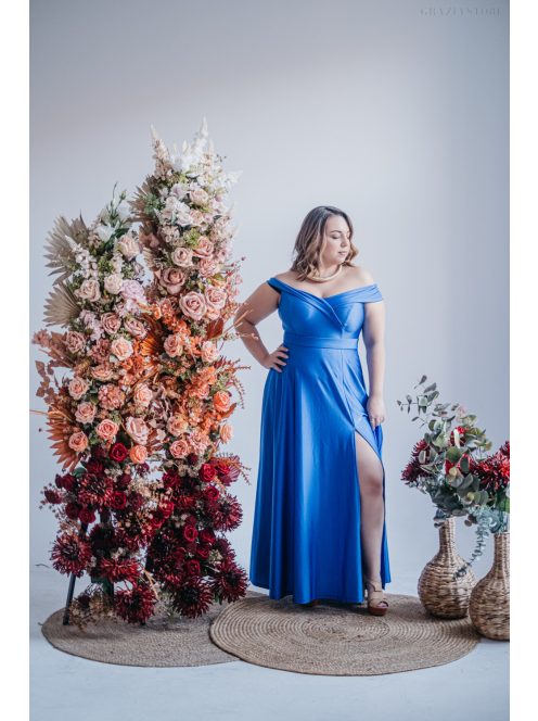 Audrey - maxi šaty s výstrihom v tvare srdca a áčkovou sukňou, vo farbe teneriffe