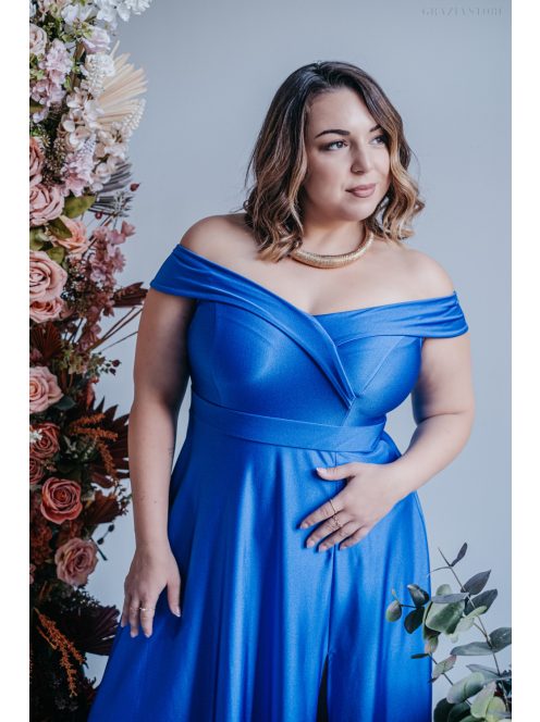 Audrey - maxi šaty s výstrihom v tvare srdca a áčkovou sukňou, vo farbe teneriffe