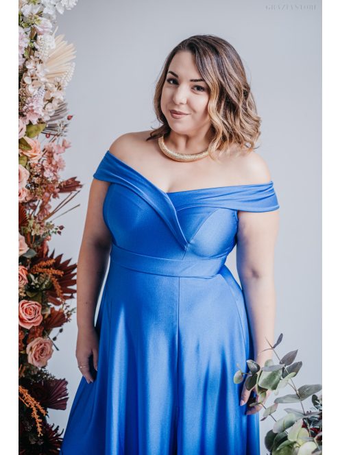 Audrey - maxi šaty s výstrihom v tvare srdca a áčkovou sukňou, vo farbe teneriffe