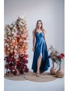 Antónia - zavinovacie šaty s tenkými ramienkami a asymetrickou sukňou, vo farbe isola