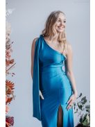 Freya - jednoramenné maxi šaty s priliehavou sukňou,  v modrej fondale farbe