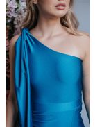 Freya - jednoramenné maxi šaty s priliehavou sukňou,  v modrej fondale farbe