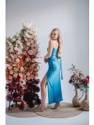 Freya - jednoramenné maxi šaty s priliehavou sukňou,  v modrej fondale farbe