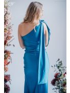 Freya - jednoramenné maxi šaty s priliehavou sukňou,  v modrej fondale farbe