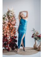 Freya - jednoramenné maxi šaty s priliehavou sukňou,  v modrej fondale farbe