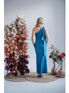 Freya - jednoramenné maxi šaty s priliehavou sukňou,  v modrej fondale farbe