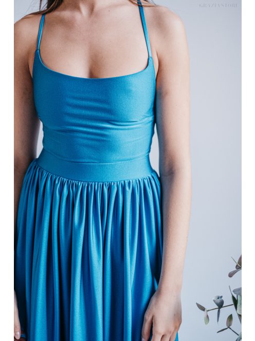 Madleine - maxi šaty s ramienkami na chrbte, vo farbe fondale modrá