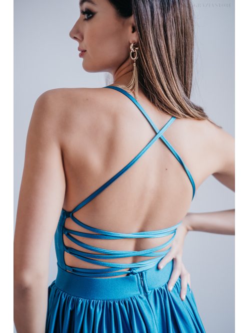 Madleine - maxi šaty s ramienkami na chrbte, vo farbe fondale modrá