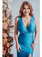 Zóra - maxi šaty s preloženou látkou na dekolte a úzkou sukňou,  v modrej fondale farbe