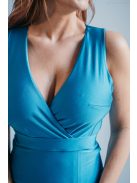 Zóra - maxi šaty s preloženou látkou na dekolte a úzkou sukňou,  v modrej fondale farbe