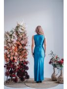 Zóra - maxi šaty s preloženou látkou na dekolte a úzkou sukňou,  v modrej fondale farbe