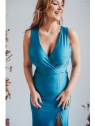 Zóra - maxi šaty s preloženou látkou na dekolte a úzkou sukňou,  v modrej fondale farbe