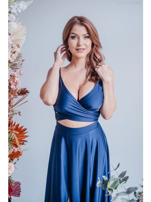 Yvonne - maxi šaty s prekríženým topom , v blue scuro farbe
