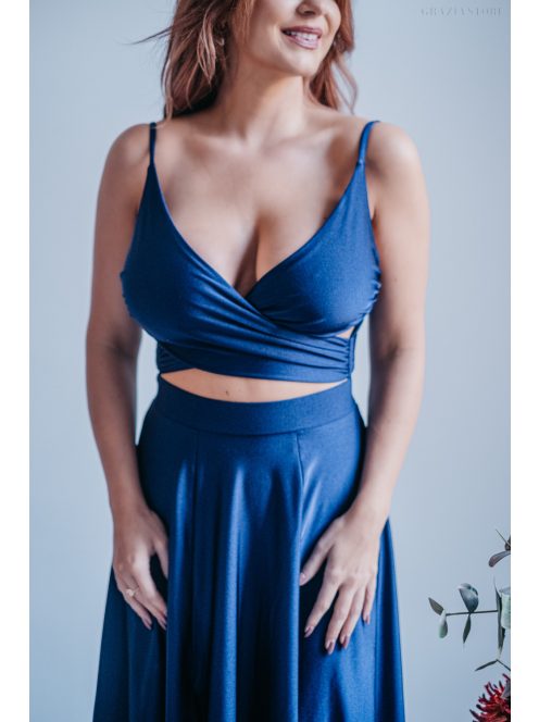 Yvonne - maxi šaty s prekríženým topom , v blue scuro farbe