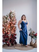 Abigél - maxi šaty s preloženým dekoltom, vo farbe modrá scuro