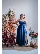 Abigél - maxi šaty s preloženým dekoltom, vo farbe modrá scuro