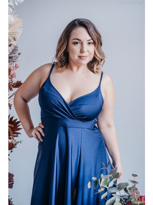 Abigél - maxi šaty s preloženým dekoltom, vo farbe modrá scuro