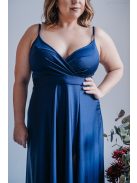 Abigél - maxi šaty s preloženým dekoltom, vo farbe modrá scuro