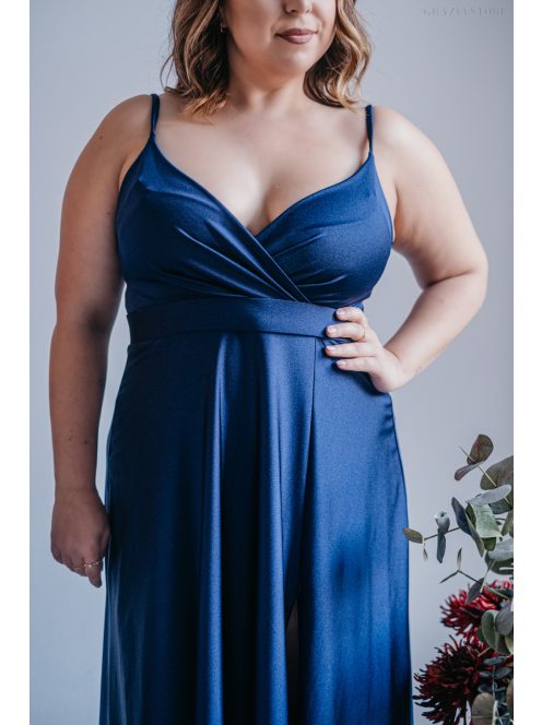 Abigél - maxi šaty s preloženým dekoltom, vo farbe modrá scuro