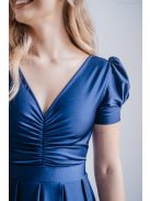 Ramóna - maxi šaty  s mierne nafúknutými rukávmi a nariaseným výstrihom, v modrej scuro farbe