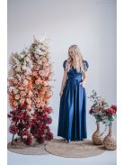 Ramóna - maxi šaty  s mierne nafúknutými rukávmi a nariaseným výstrihom, v modrej scuro farbe