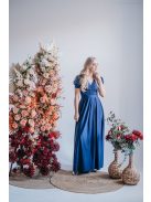 Ramóna - maxi šaty  s mierne nafúknutými rukávmi a nariaseným výstrihom, v modrej scuro farbe